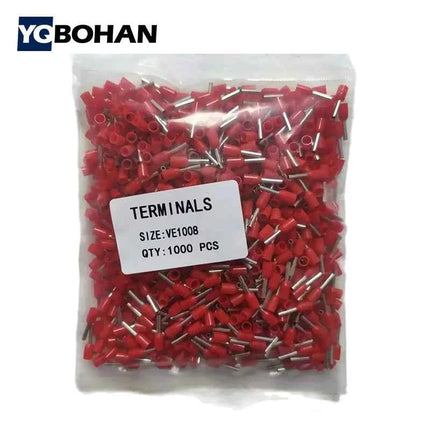 1000pcs E0508 E7508 E1008 E1508 E2508 Insulated Ferrules Terminal Block Cord End Wire Connector Electrical Crimp Terminator