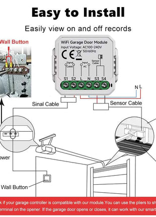 Tuya Mini WiFi Garage Door Opener Smart Life App Remote Voice Control Gate Door Switch module Works with Alice Alexa Google Home