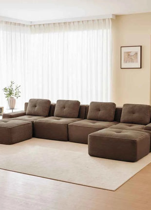 4-Seater Boneless Modular Sofa with U-Shaped Chair Length, Living Room Comfortably Padded Corduroy Cloud Sofa, Non-Slip Design