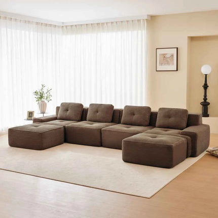 4-Seater Boneless Modular Sofa with U-Shaped Chair Length, Living Room Comfortably Padded Corduroy Cloud Sofa, Non-Slip Design