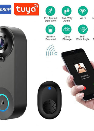 Videocitofono senza fili 1080P Telecamera WiFi Campanello per porta intelligente Tuya Sicurezza domestica intelligente Rilevazione movimento Campanello citofono per visione notturna