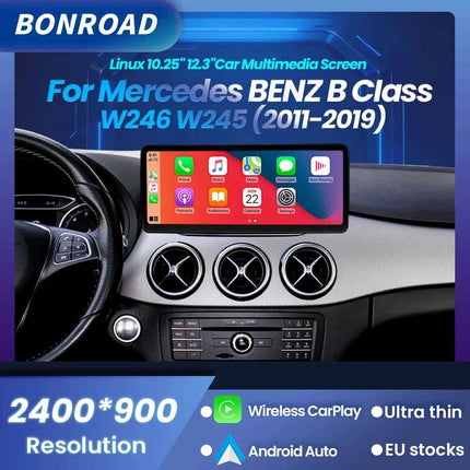BONROAD Linux 12.3" Wireless CarPlay Car Multimedia Touch Screen Android Auto For Mercedes Benz B Class W245 W246 2011-2019 GPS