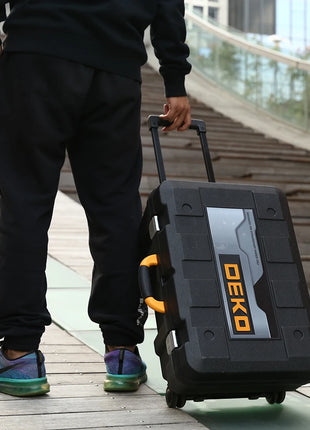 DEKO 258pcs Set di attrezzi manuali fai da te per la casa cassetta portautensili professionale a tre strati con rotelle portatile