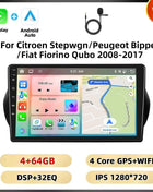 Podofo 2Din 8 + 128G Car Radio For Citroen Nemo/Peugeot Bipper/Fiat Fiorino Qubo 2008-2017 Android Auto Carplay GPS RDS Car Stereo