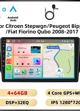 Podofo 2Din 8 + 128G Car Radio For Citroen Nemo/Peugeot Bipper/Fiat Fiorino Qubo 2008-2017 Android Auto Carplay GPS RDS Car Stereo