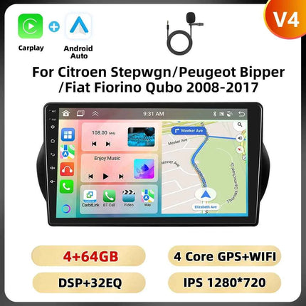 Podofo 2Din 8 + 128G Car Radio For Citroen Nemo/Peugeot Bipper/Fiat Fiorino Qubo 2008-2017 Android Auto Carplay GPS RDS Car Stereo