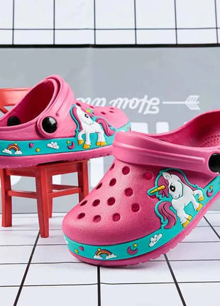 Zoccoli per Bambini, Scarpe da Giardino, Sandali Piatti da Spiaggia per Bambini e Bambine con Unicorno e Dinosauro, Ciabatte Antiscivolo Estive con Fori