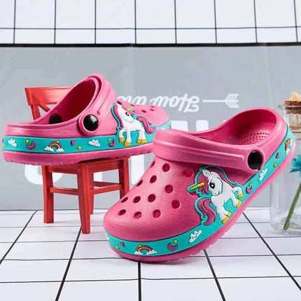 Zoccoli per Bambini, Scarpe da Giardino, Sandali Piatti da Spiaggia per Bambini e Bambine con Unicorno e Dinosauro, Ciabatte Antiscivolo Estive con Fori