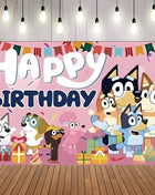 Sfondo in Tessuto per Feste di Compleanno a Tema Bluey, Decorazione Murale per Bambini e Ragazzi