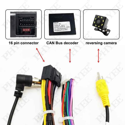 Adattatore per cablaggio CAN Bus Decodificatore Cruscotto Telaio del pannello per Toyota Yaris dal 2016 al 2018, per 2 DIN 9 "16 Pin Android Radio