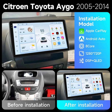 For Peugeot 107 Toyota Aygo Citroen Wireless CarPlay  Auto Car Radio Stereo Android 15 GPS Touch Screen Multimedia 10 inch