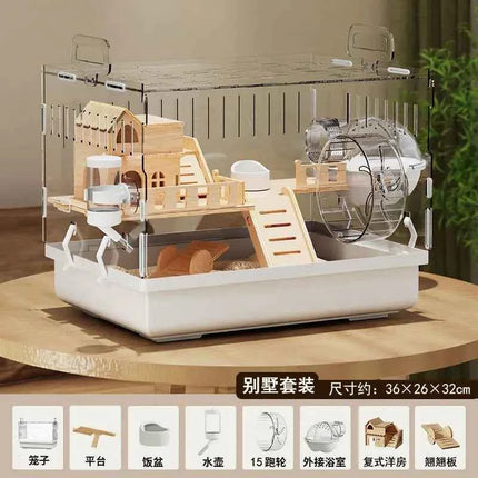 Large Acrylic Clear Hamster Villa Cage for Syrian Gold Teddy Bear Luxury Habitat Stackable DIY Habitat Terrarium