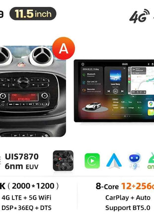 Junsun 8 Core Wireless CarPlay Android Auto Car Radio For Mercedes Benz Smart 453 Fortwo 2014-2020 4G WiFi GPS Navigation Stereo
