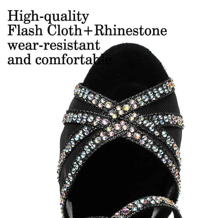 DKZSYIM Scarpe da ballo latino da donna con strass Scarpe da ballo per ragazza salsa latina Scarpe da ballo da sala da ballo nere lucide per ragazze e signore
