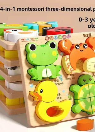 Montessori Cartoon 3D Wooden Puzzle Animal Traffic Jigsaw Toys for Kids Early Learning Educational Cognitive Game Children Gifts