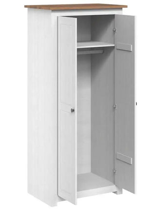 Armadio Bianco 80x50x171,5 cm in Pino Massiccio, Collezione Panama, Armadio in Legno di Pino Bianco con Ripiani e Asta Appendiabiti per Camera da Letto