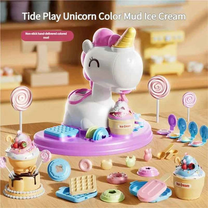 Set di pasta modellabile a forma di unicorno, macchina per gelato e pasta, strumenti per argilla fai da te, non tossici, giocattoli educativi Montessori per bambini e bambine