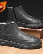 Winter Shoes Man Ankle Platform Brown Leather Zip Up Snow Boots for Men Booties New in Work Fur Brands Thick Plush Anti Slip