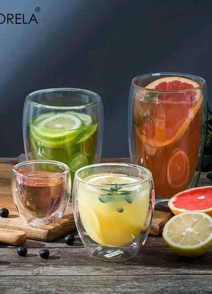 Set Tazze in Vetro a Doppia Parete Borosilicato Termoresistente per Tè Caffè Succo e Acqua