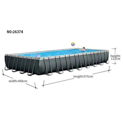 INTEX 26374 9,75 * 4,88 * 1,32 m Piscina rettangolare in acciaio con cornice divertente per la famiglia e accessori inclusi per l'aspirazione della famiglia