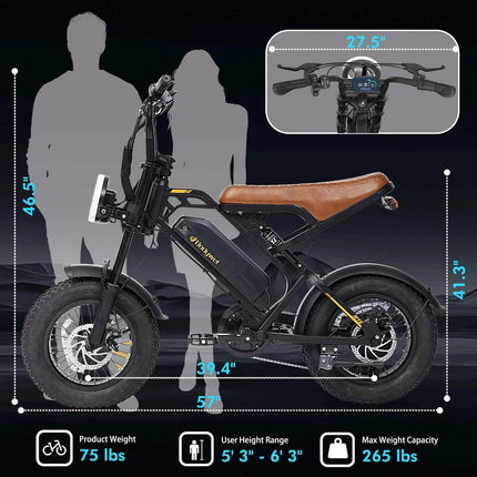 Bodywel M16 Adult ebike 250W Men's E-Mountain Bike 48V 13.5AH 16 Inch Fat Tire Off-Road Electric Bicycle UK/EU Warehouse