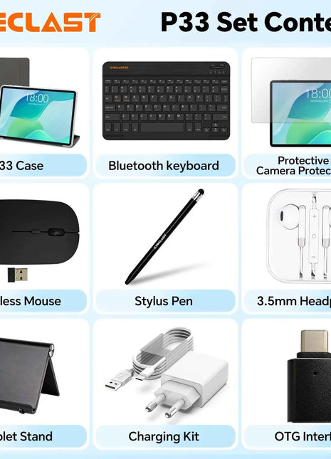 Tablet Teclast P33 Android 15, 10.1 Pollici, Massimo 9Gb Ram, 64Gb Rom, Allwinner A333, 5 Core, 1280X800 Ips, 6000 Mah, Type-C