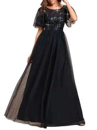 European and American Wine Red Evening Gown with Round Neck Flared Sleeves and Mesh Long Dress for Wedding 2026new Wedding Dress