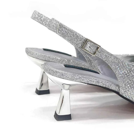 Nuovi arrivi Design speciale colore argento scarpe da donna africane e Set di borse décolleté a punta per la festa di nozze