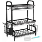 3-Tier Dish Drying Rack Dish Organizer Compact Kitchen Dish Rack Drainboard Set Dish Drainer with Utensil Holder