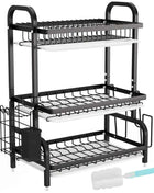 3-Tier Dish Drying Rack Dish Organizer Compact Kitchen Dish Rack Drainboard Set Dish Drainer with Utensil Holder