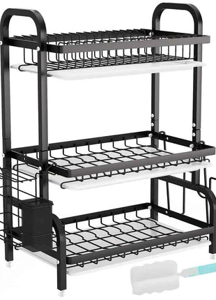 3-Tier Dish Drying Rack Dish Organizer Compact Kitchen Dish Rack Drainboard Set Dish Drainer with Utensil Holder