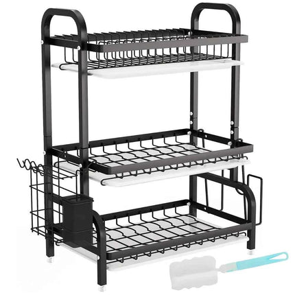 3-Tier Dish Drying Rack Dish Organizer Compact Kitchen Dish Rack Drainboard Set Dish Drainer with Utensil Holder
