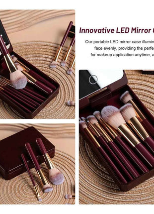 14 PCS Makeup Brush Set With Illuminated Mirror Portable Short Handle LED Light USB Rechargeable Makeup Brushes Kit