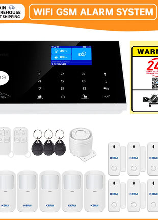 Sistema di Allarme KERUI WIFI GSM con Supporto per 3 Zone Cablate, Allarme Domestico Antifurto Compatibile con Tuya Smart, Sensore PIR 433MHz per Protezione di Sicurezza