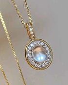 Collana con ciondolo ovale color oro Huitan per donna, accessori moda per matrimoni e feste, gioielli di lusso versatili con intarsi in CZ brillante