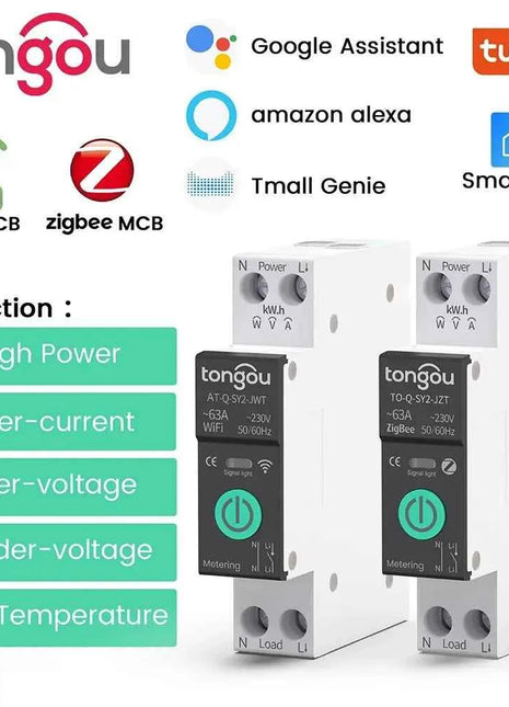 TUYA WiFi/ZigBee MCB Smart Circuit Breaker Over Current Under Voltage Protection Power Metering 1-63A Remote Control Switch