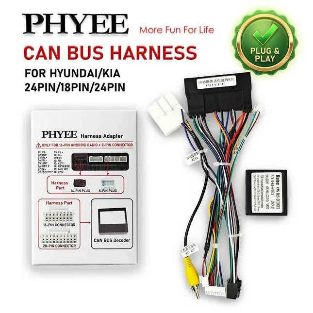 Decodificatore CAN Bus 24Pin/18Pin/24Pin con Cablaggio per Hyundai Elantra Tucson Kia Sportage Ceed, Ritenzione SWC, Adattatore Android P&P 16Pin