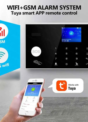 Sistema di Allarme KERUI WIFI GSM con Supporto per 3 Zone Cablate, Allarme Domestico Antifurto Compatibile con Tuya Smart, Sensore PIR 433MHz per Protezione di Sicurezza