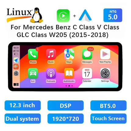 12.3"Android 14 Car Radio Stereo For Mercedes Benz C Class W205 GLC Class X253 W446 2014-2018 GPS Navigation Multimedia CarPlay