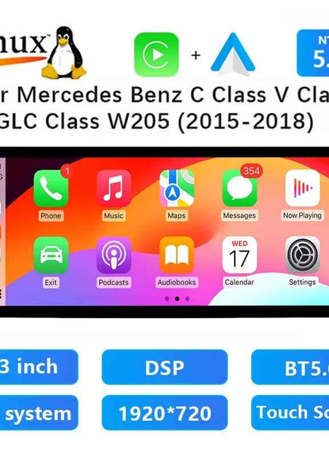 12.3"Android 14 Car Radio Stereo For Mercedes Benz C Class W205 GLC Class X253 W446 2014-2018 GPS Navigation Multimedia CarPlay