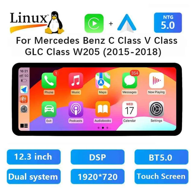 12.3"Android 14 Car Radio Stereo For Mercedes Benz C Class W205 GLC Class X253 W446 2014-2018 GPS Navigation Multimedia CarPlay