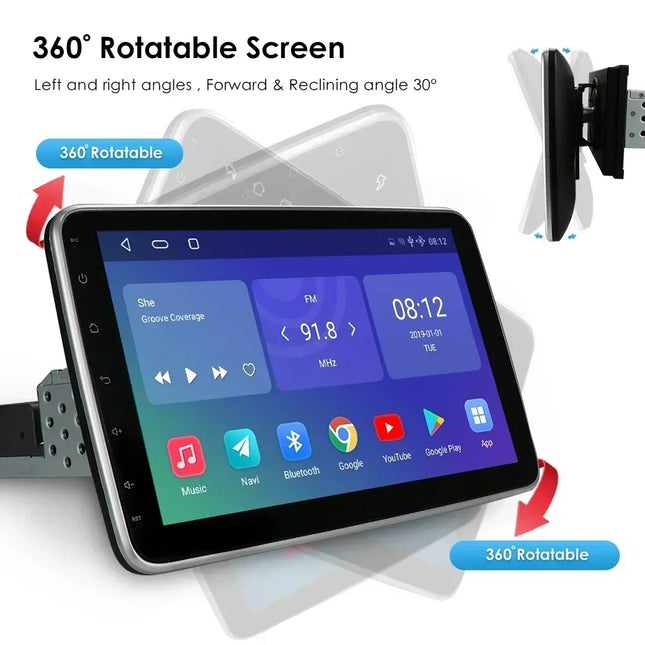 8+128G 10.1'' 360 Rotatable 1 Din AutoRadio GPS for Universal Car Multimedia Player Stereo 1DIN Video Autoradio Carplay HeadUnit