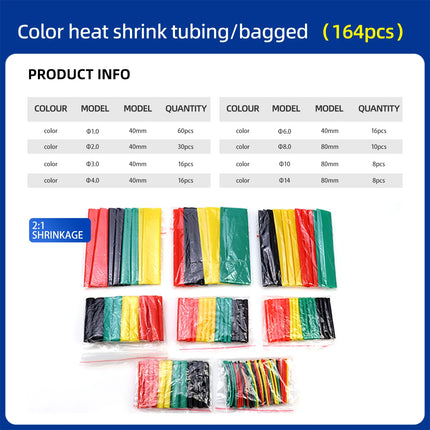 Kit tubi termorestringenti in sacchetto 127/164/328/530 pezzi 2:1 Filo termoretraibile Tubo termoretraibile Collegare la copertura Guaine di protezione del filo