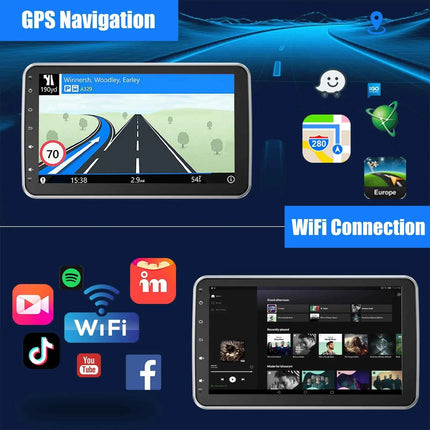 ESSGOO 10.1" 1 DIN Android 14 4+64G CarPlay Universal Android Auto Car Radio Rotatable Screen Multimedia RDS FM BT WiFi GPS Navi