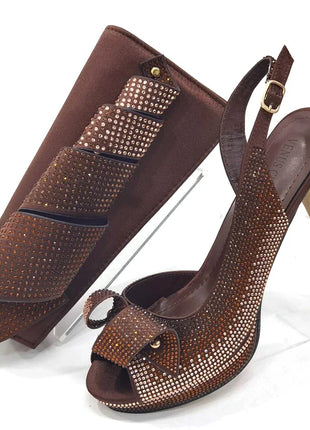 Venus Chan Il più nuovo stile INS color pesca strass eleganti tacchi alti Nigeria design popolare set di scarpe e borse da donna africane