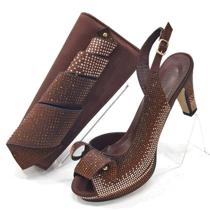 Venus Chan Il più nuovo stile INS color pesca strass eleganti tacchi alti Nigeria design popolare set di scarpe e borse da donna africane