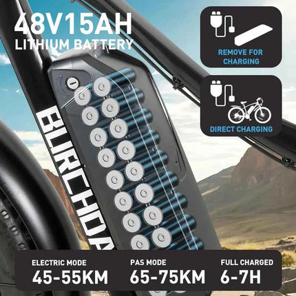 BURCHDA RX02 1000W 45KM/H 26 Inch Mountain Electric Bicycle 48V15AH Lithium Battery Fatbike Electric Bike For Adults Motorcycle