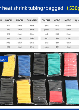 Heat Shrink Tubing Kit in Bag 127/164/328/530 Pcs 2:1 Heat Shrink Wire Heat Shrink Tube Connect Cover Wire Protection Sleeves