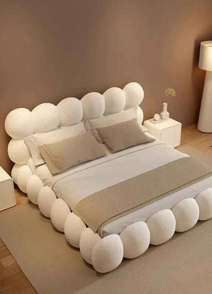 Beauty Cream Cloud Bed Large Size White Rectangle Minimalist Safe Bed Upholstery European Cama Matrimonial Home Furniture