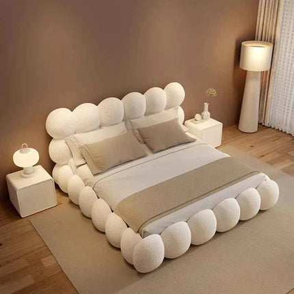 Beauty Cream Cloud Bed Large Size White Rectangle Minimalist Safe Bed Upholstery European Cama Matrimonial Home Furniture